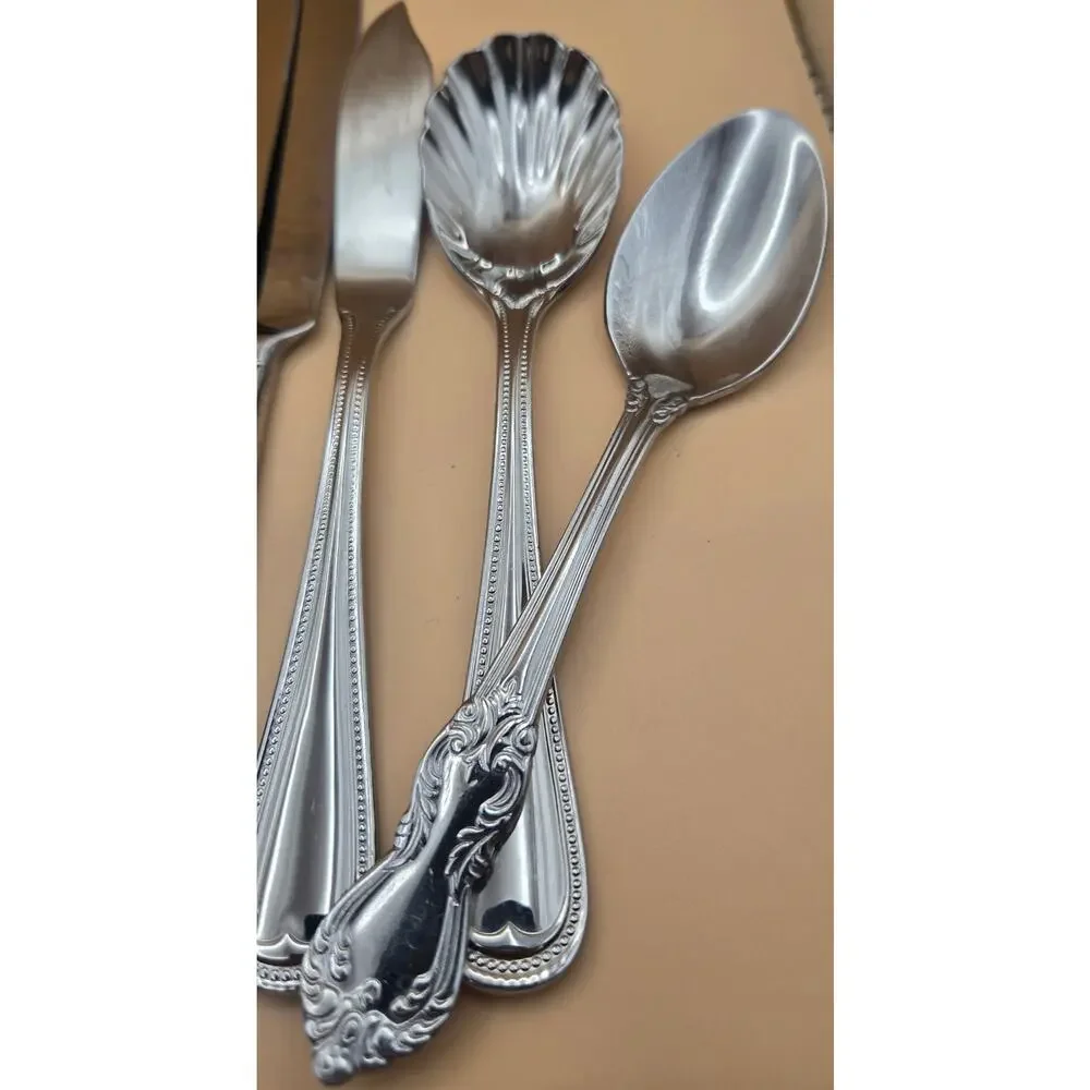 Reed -Barton Elegant Bead 18/10 Stainless Flatware Serving Set of